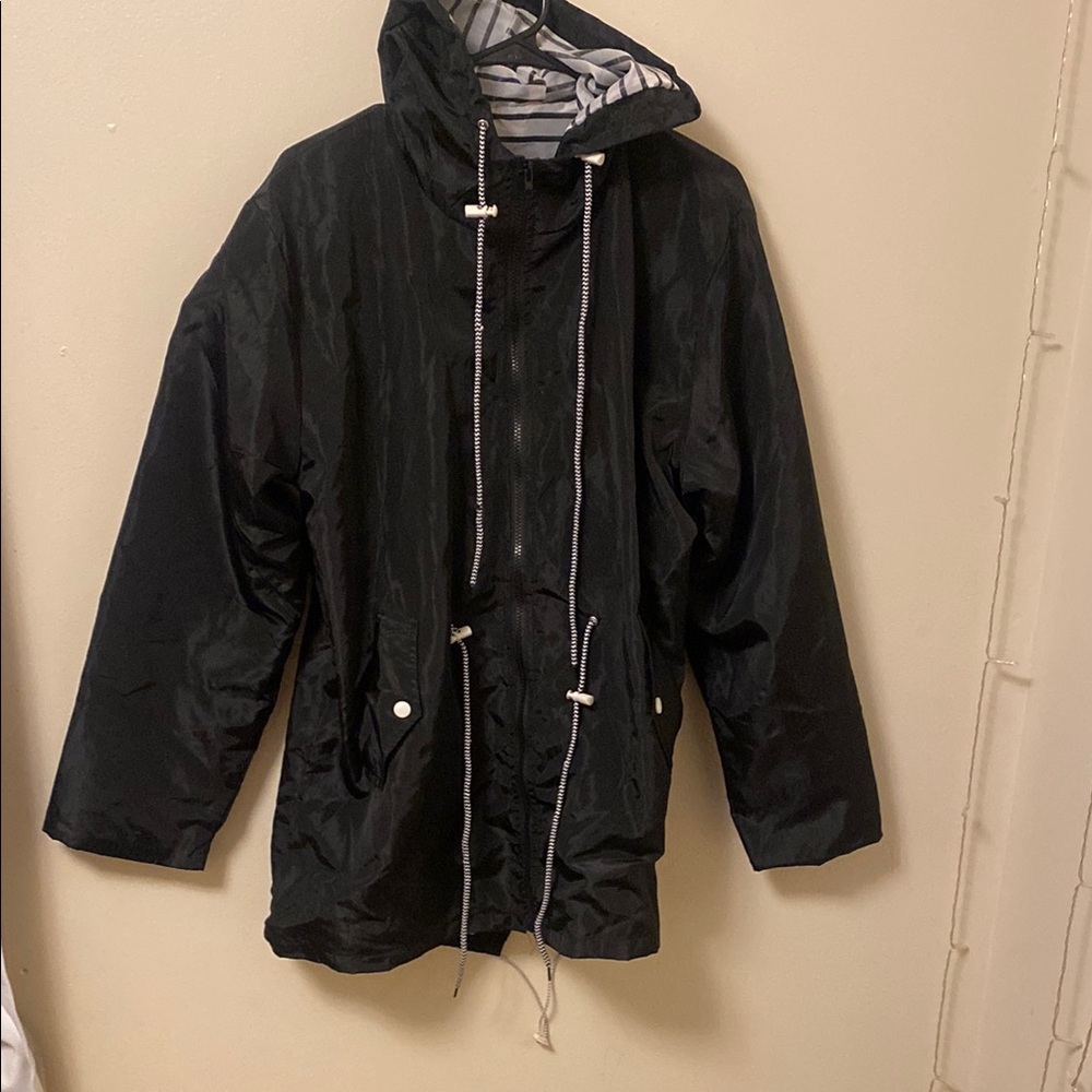 Black Hooded Windbreaker Jacket